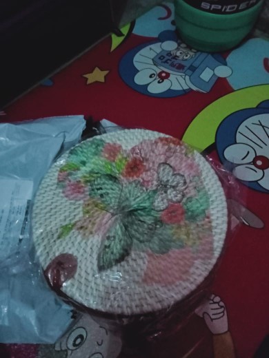 Tas Rotan Bulat Decoupage Diameter 20cm, 18cm, 15cm