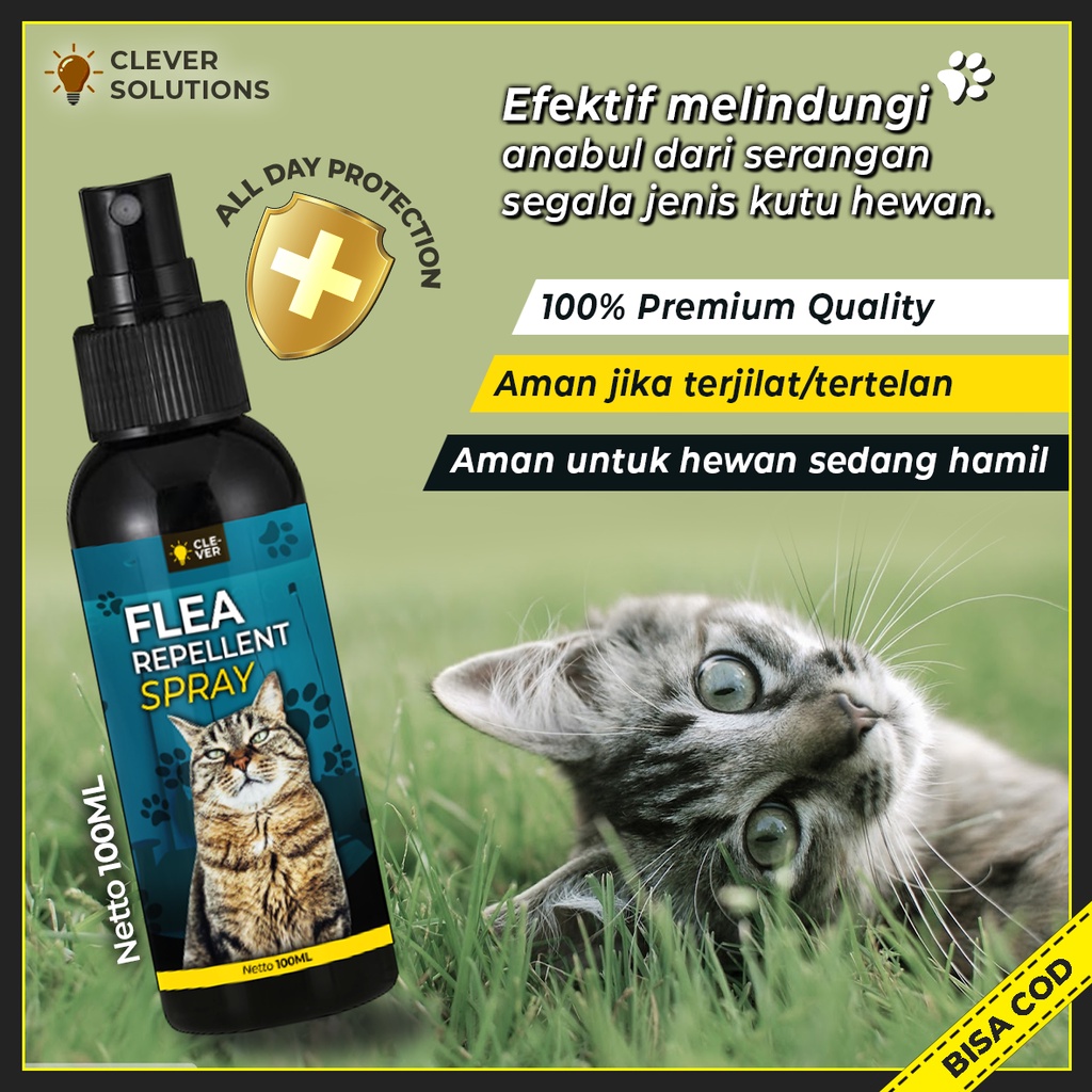 Pembasmi dan Pencegah Kutu Kucing FLEA REPELLENT SPRAY Obat Anti Kutu Kucing Anabul Kelinci by Clever Solutions Racoon Olive Care Koinami Babah Cat House