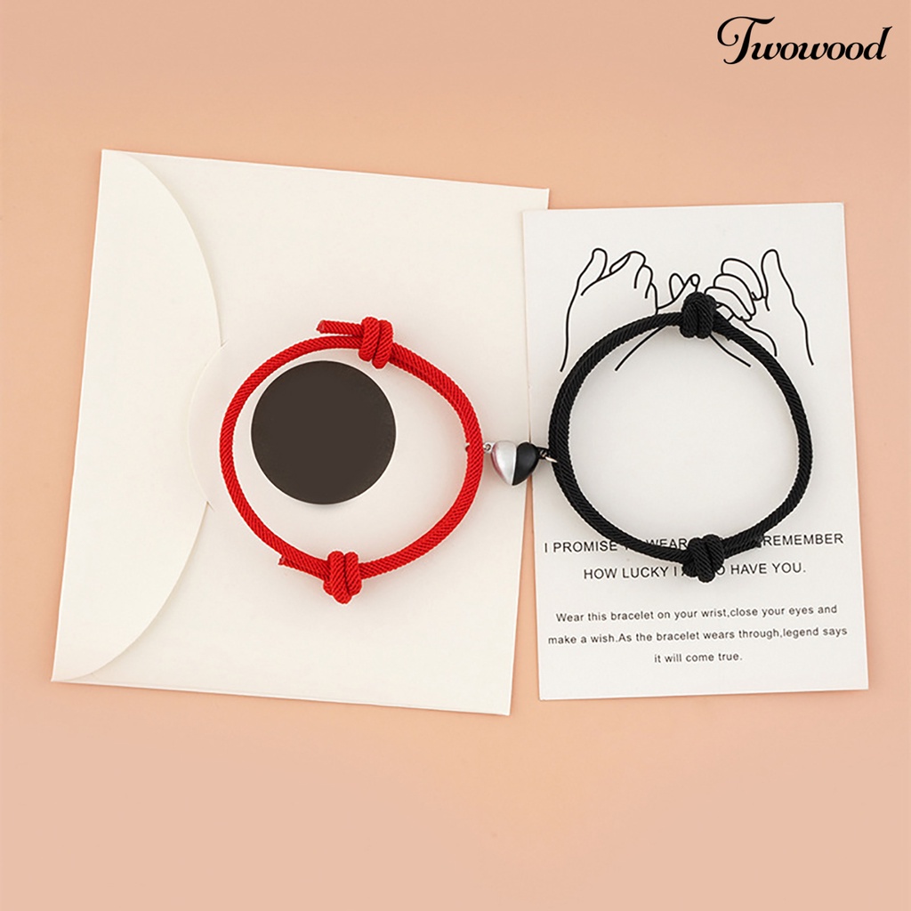 2pcs Gelang Rantai Magnetik Bentuk Hati Bahan Alloy Untuk Pasangan