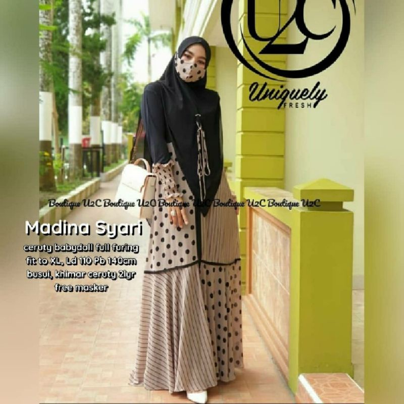 gamis syari terbaru set khimar madina syar'i ceruty babydoll gamis pesta ceruti mewah busui + masker