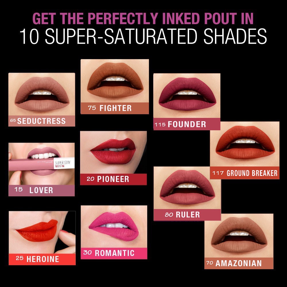 [BPOM] Maybelline SuperStay Matte Ink Liquid Lipstick (No 15/ 20/ 25/ 30/ 65/ 70/ 75/ 80/ 115/ 117)