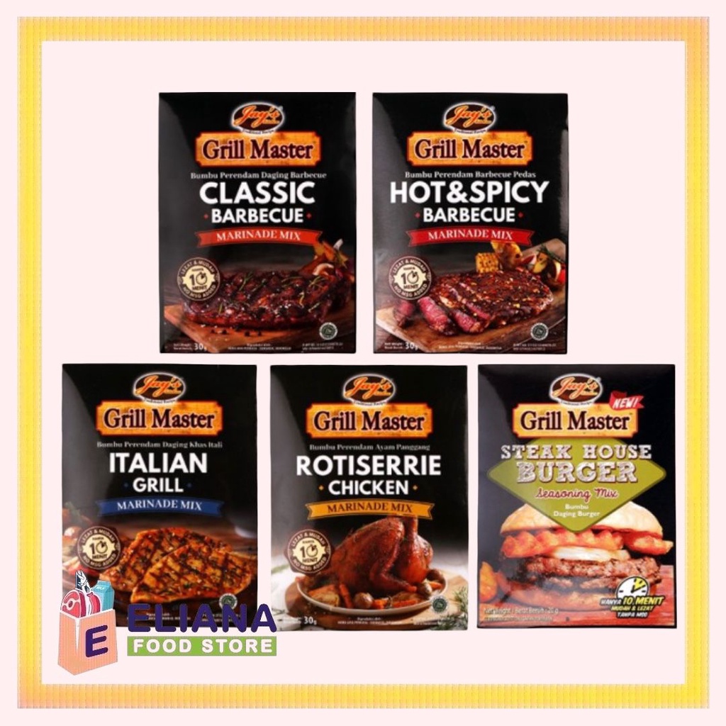 

JAY'S GRILL MASTER HOT SPICY BARBECUE / ITALIAN GRILL MARINADE / CLASSIC BBQ 30 GR / BUMBU SAUS DAGING