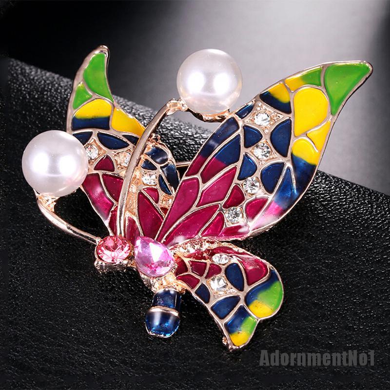 (Adornmentno1) Bros Pin Enamel Desain Kupu-Kupu Hias Kristal Untuk Wanita