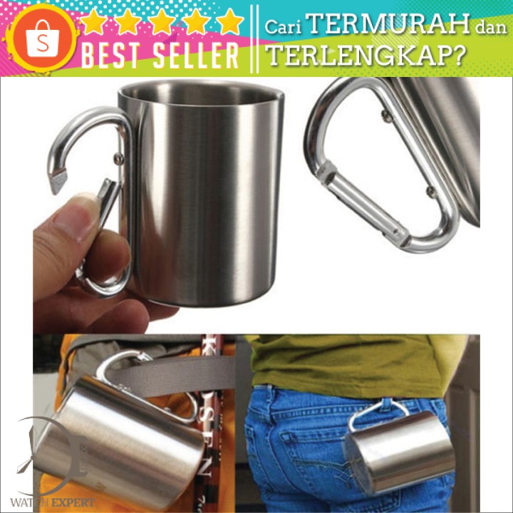 Gelas Cangkir Carabiner Stainless Steel 220ml - OneTwoCups VB1 Silver