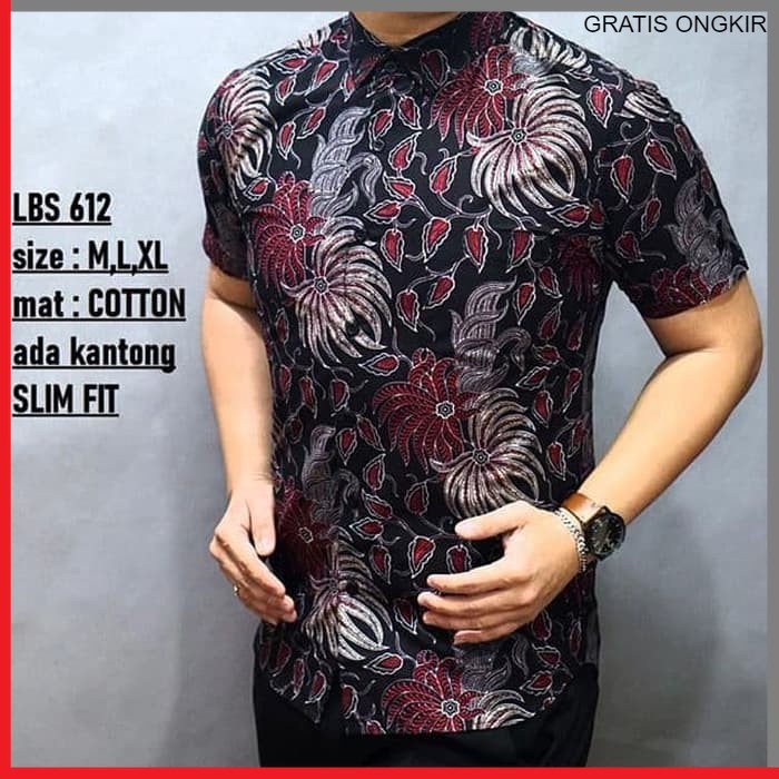 KEMEJA PRIA BATIK LENGAN PENDEK HEM BAHAN KATUN HALUS 40S LBS 612 BAJU MODERN MEWAH SLIMFIT SLIM FIT BY PENDEK JAKARTA PLATINUM