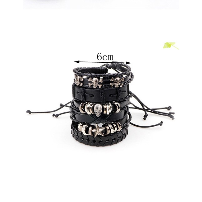 LRC Gelang Tangan Fashion Black Skull Decorated Pure Color Bracelet(6pcs)