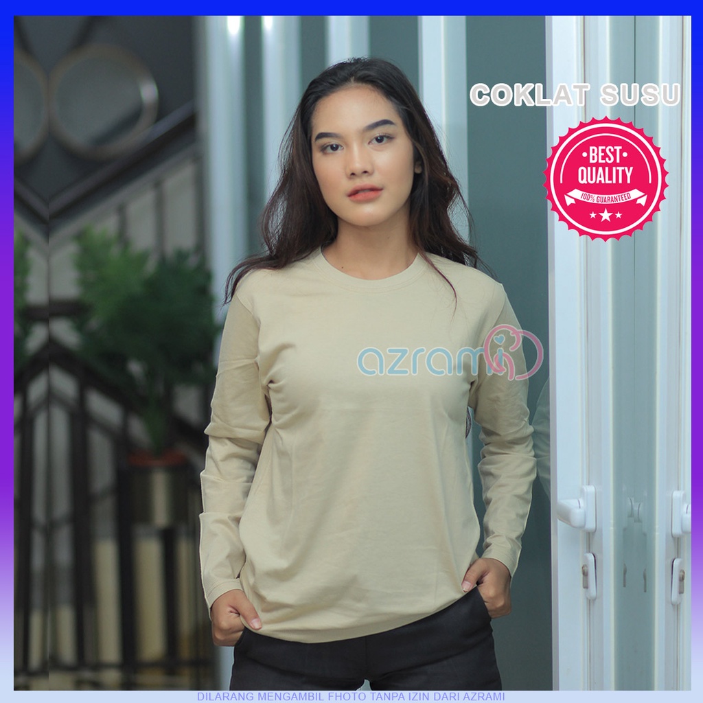 AZRAMI - Kaos Polos Wanita Lengan Panjang Premium Warna Coklat Susu