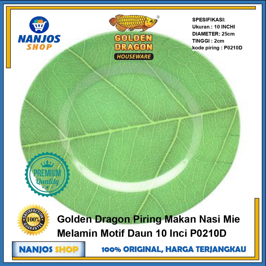 Golden Dragon Piring Makan Nasi Mie Melamin Motif Daun 10 Inci P0210D