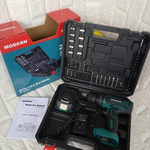 Bor Cordless Modern M16 Set Mesin Bor Tanpa Kabel 20 Volt 10mm