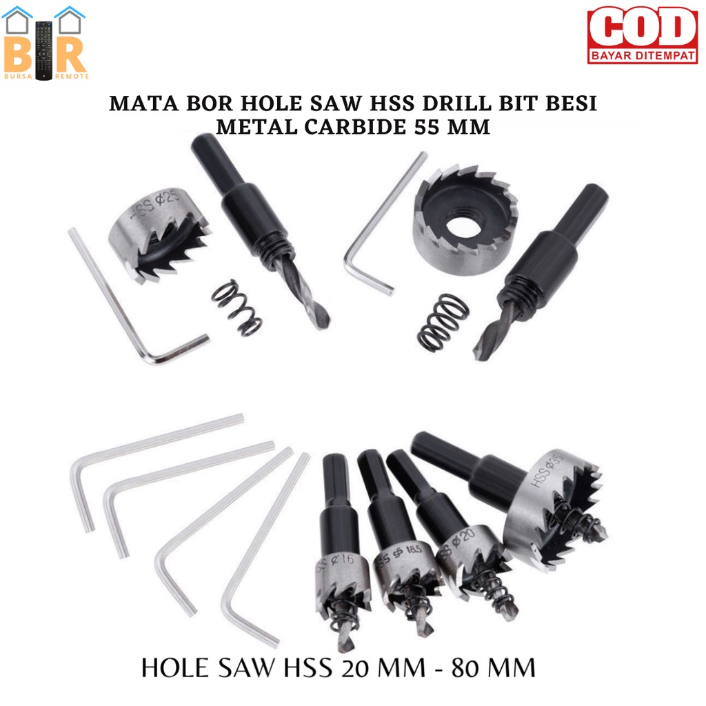 MATA BOR HOLE SAW HSS DRILL BIT BESI METAL CARBIDE 55 MM Hole Saw Cutter Drilling Kit Hand Tool for Wood Stainless