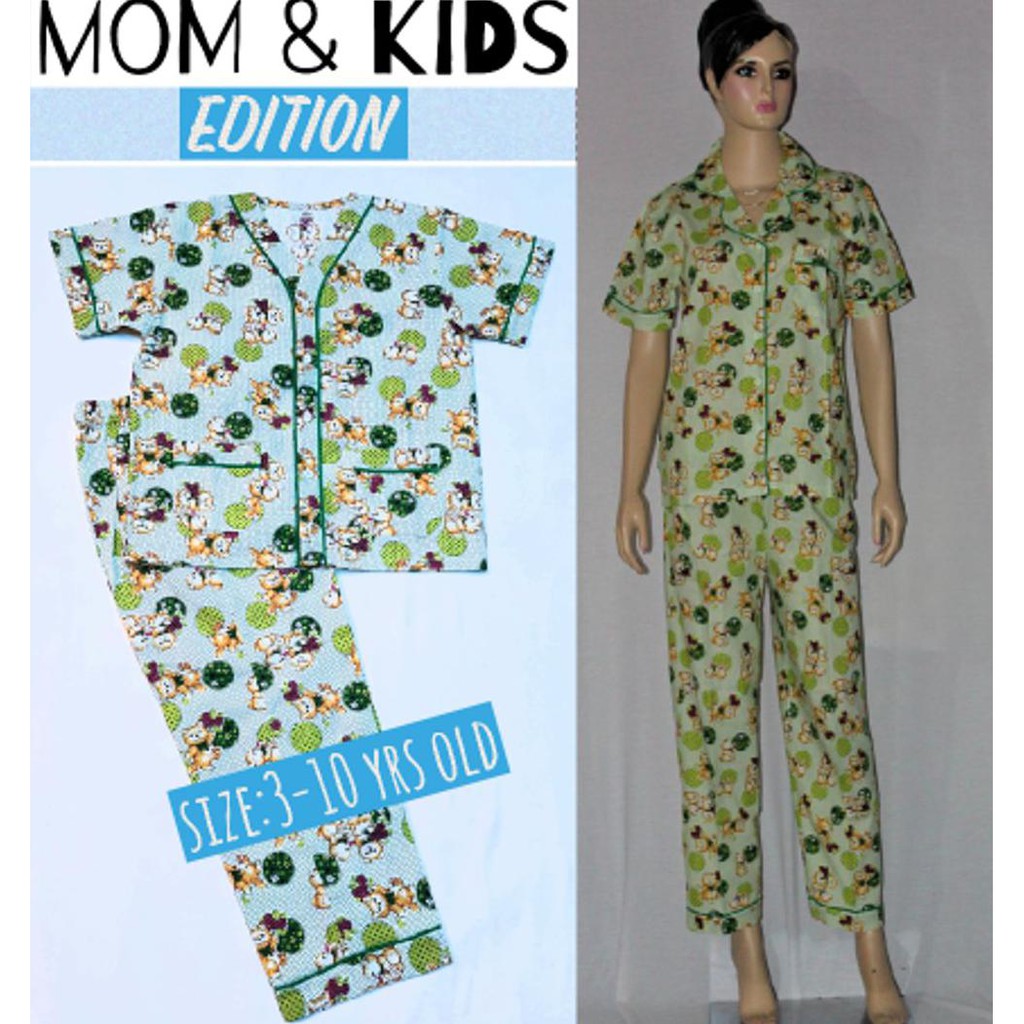 DISKON BAJU TIDUR COUPLE MOM N KIDS BEAR N BALL LGN PDK CLN PJG GREEN MUMER