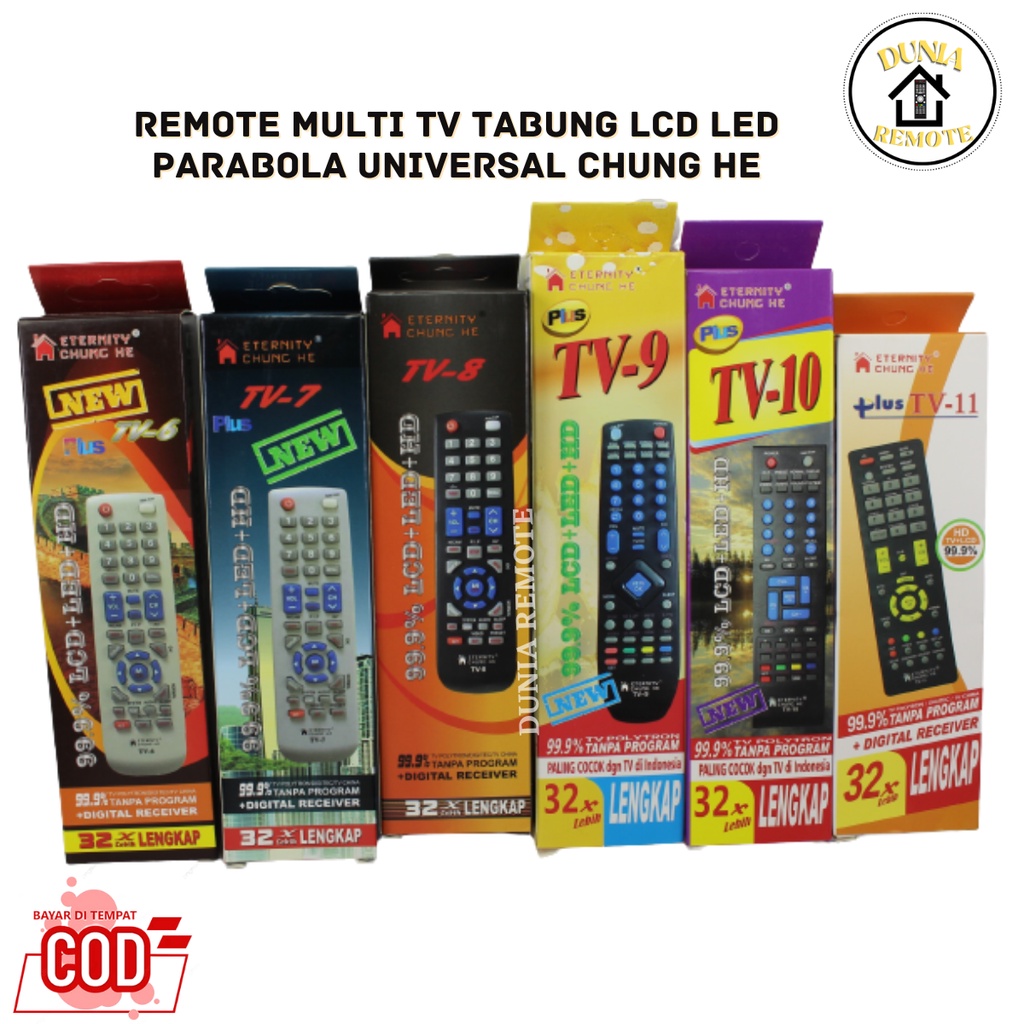 Remot REMOTE MULTI TV TABUNG LCD LED +digital receiver PARABOLA universal CHUNG HE