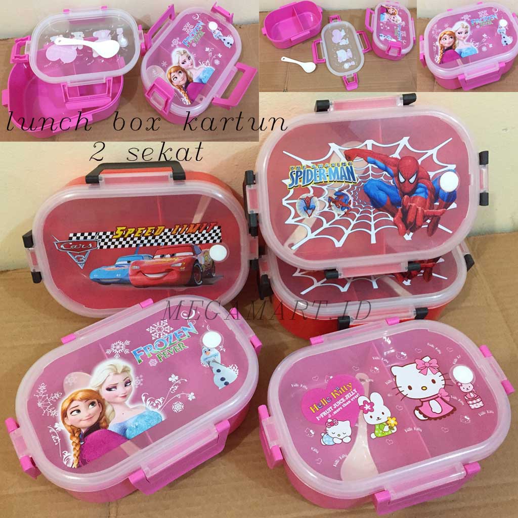 LUNCH BOX MAKAN SIANG ANAK / KOTAK MAKAN 2 SEKAT KARTUN 800ml | Shopee