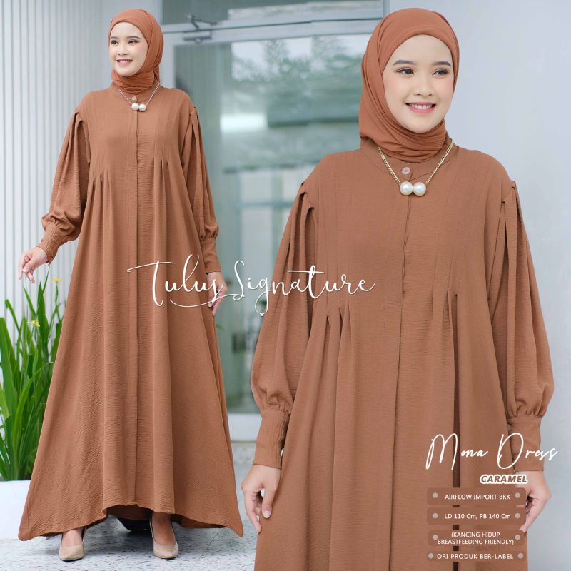 MONA DREES BY TULUS SIGNATURE / MAXI WANITA MUSLIMAH / Gamis polos airflow import