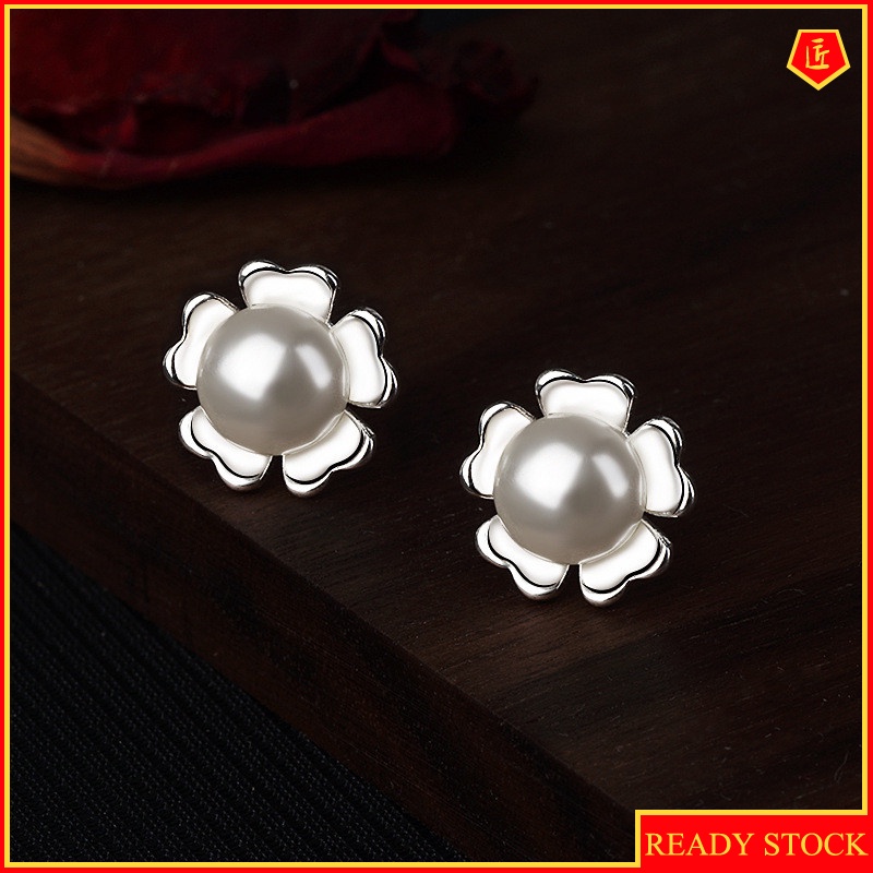 [Ready Stock]Korean Style Elegant Flower Pearl Stud Earrings High-End