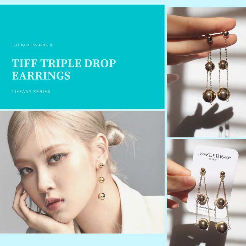 Rosé 3 Ball Chain Earrings | Anting Premium Import Korea