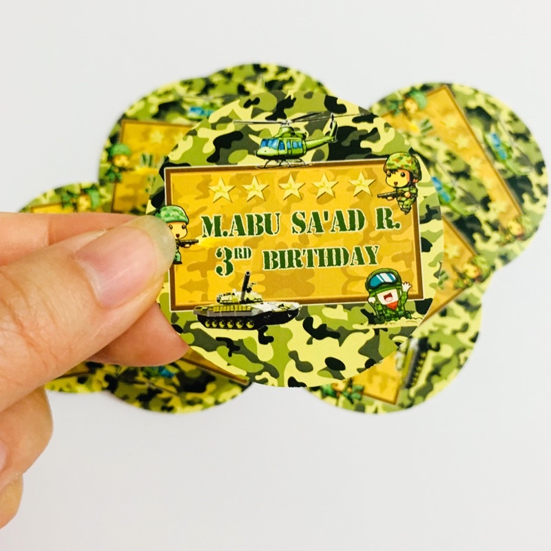 

Tentara Cute Army Sticker Birthday utk Pudding / Bento / Hampers / Nasi Kotak / Tempelan Kotak Ultah