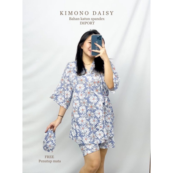 MDLV ~ Baju Tidur Kimono Daisy Biru HP Set  Baju tidur Dewasa Celana Pendek Fashion Wanita