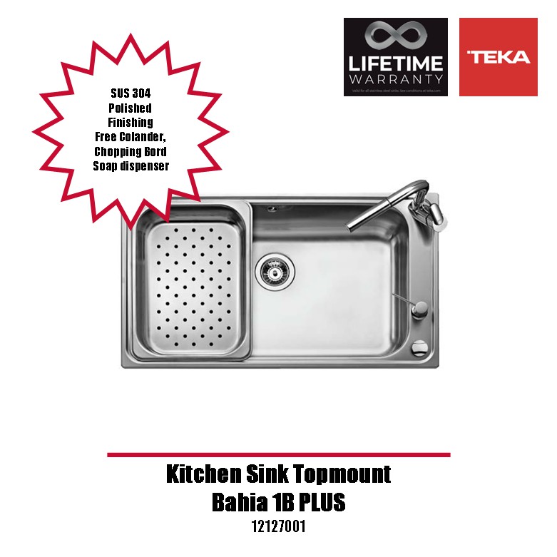 Teka Kitchen Sink Topmount Bahia 1B Plus Bak Cuci Piring 1 Lubang 86cm