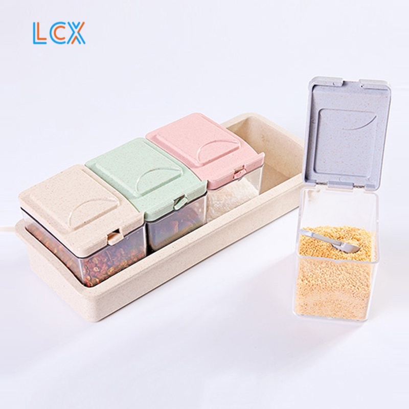 LCX TEMPAT BUMBU SEKAT 4IN1 KOTAK DAPUR GRID WADAH SERBAGUNA 4 IN 1 ISI 4 SLOT BOX RAK SNACK ON VS-38