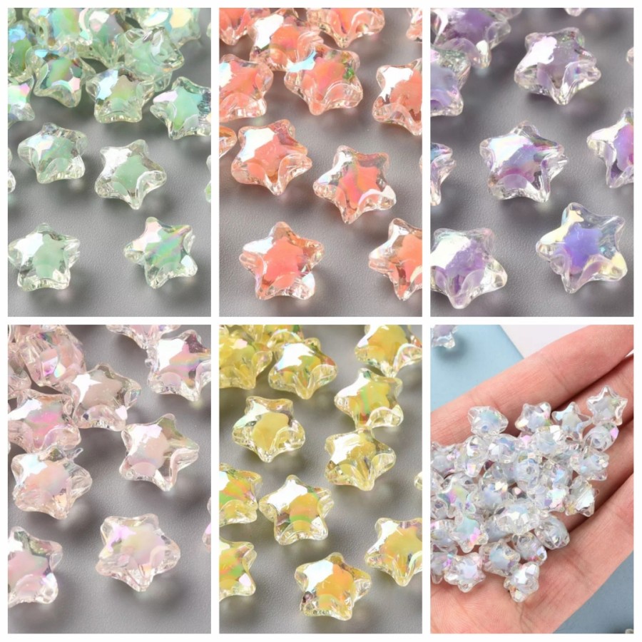 ISI 20PC MANIK MOTE STAR ISI PELANGI BAHAN KERAJINAN TANGAN DIY CANTIK BERKUALITAS