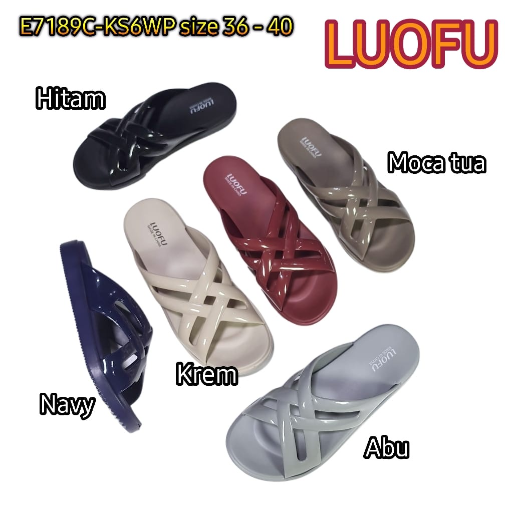 LUOFU ORIGINAL jelly sandal karet empuk murah wanita selop silang sendal cewek import E7189C-KS6WP