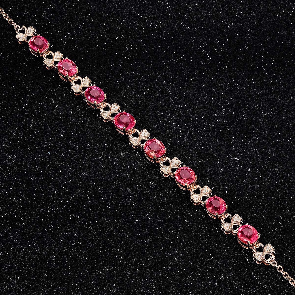 SEIKO Gelang Bahan Stainless Steel Lapis Rose Gold 18K Hias Batu Permata Rubellite Clover Untuk Wanita