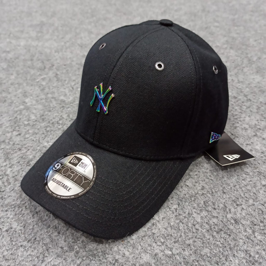 G-011 Topi NY Newera Black Logo Small Rainbow Iron