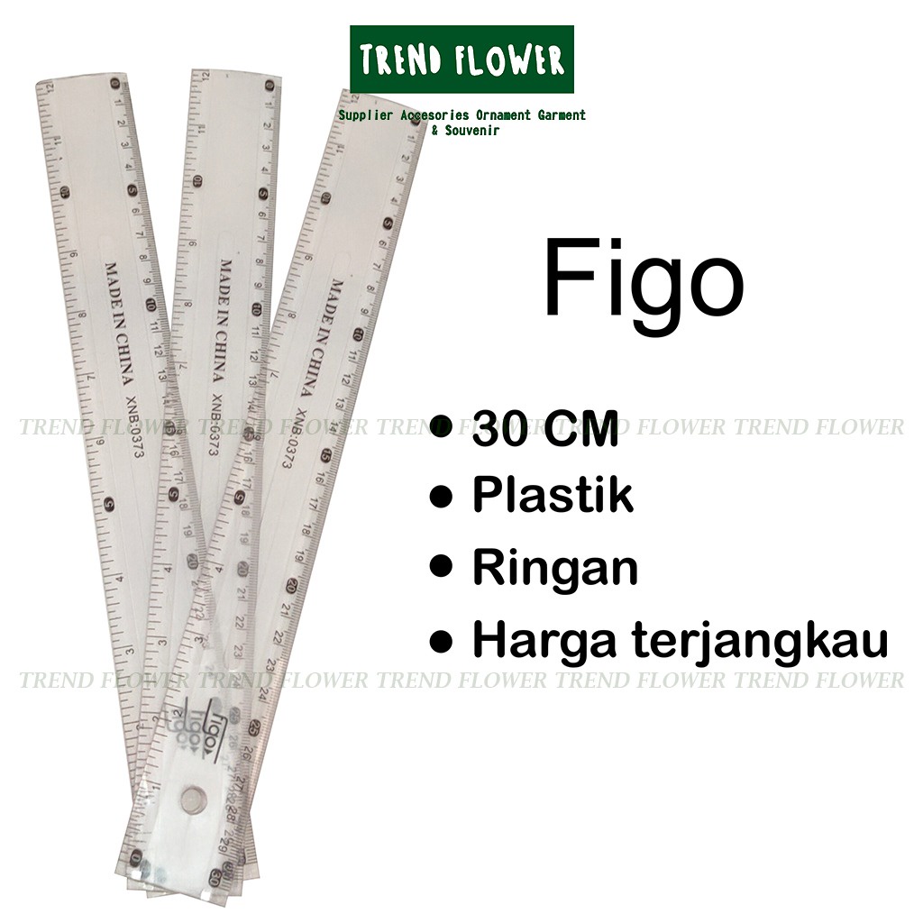 Jual Penggaris Plastik Ruler Stainless Mistar Mika 30 Cm Figo Pengukur