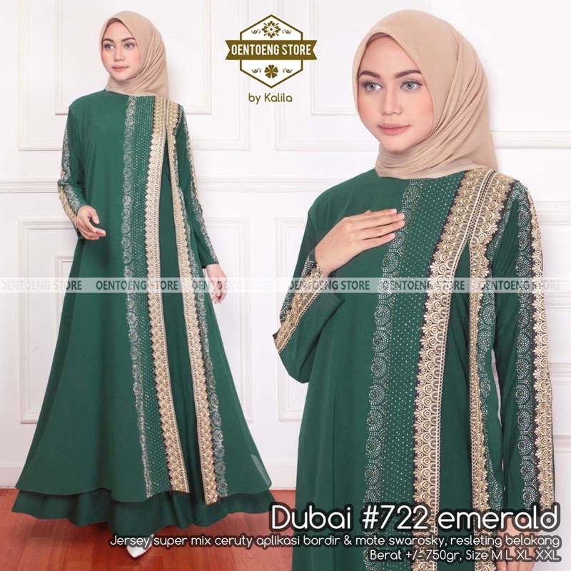 DUBAI 722 BY OENTOENG STORE / GAMIS ABAYA BAHAN JERSEY MIX CERUTY WARNA HIJAU MUSTARD DAN MAROON