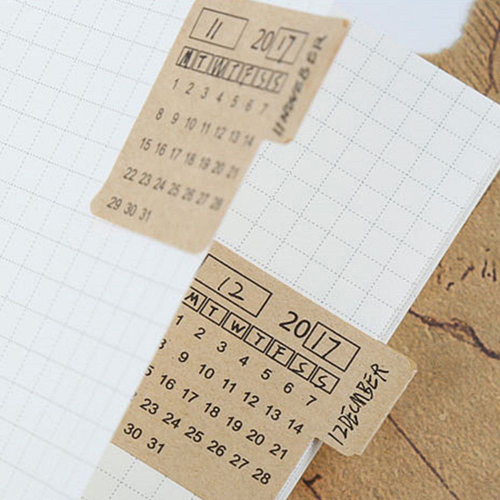 ELEGANT Retro Kraft Paper Diy Index Calendar Sticker Universal Tabs Stickers Handwritten Kawaii Organizer Stationery 4 Sheets Label