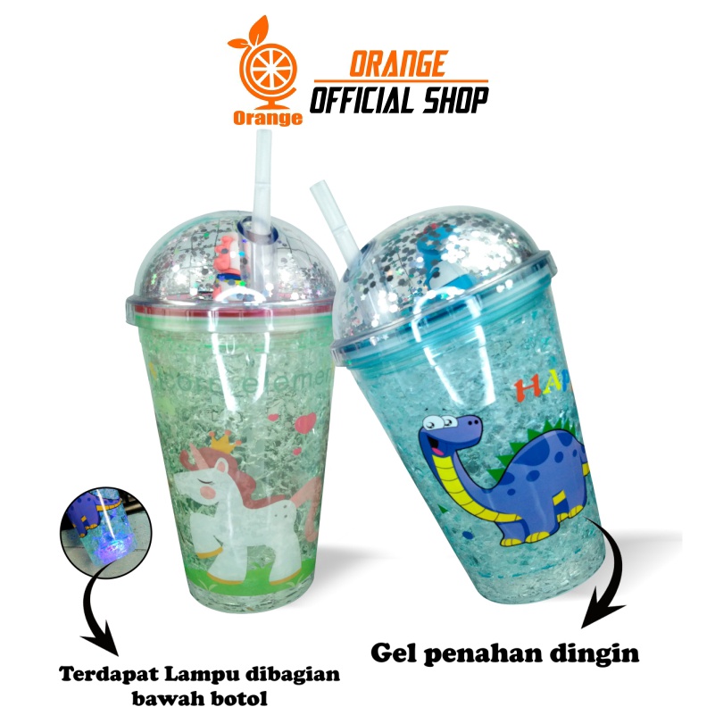 Tumbler Gel Glitter Botol Minum Berkarakter Sedotan