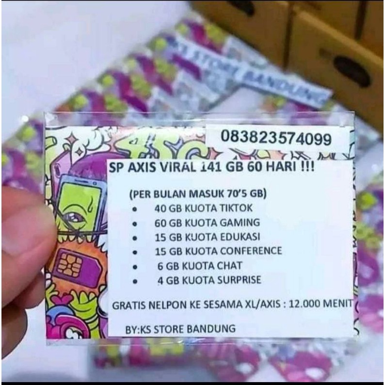 Ready stok!!Kartu Axis viral 141gb untuk 2bulan(5Pcs kartu ya kak)
