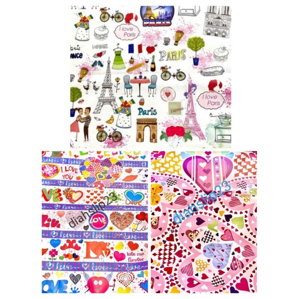 

KERTAS KADO GLOSSY ISI 1 LEMBAR MOTIF LOVE HEART PARIS LONDON GARIS KOTAK