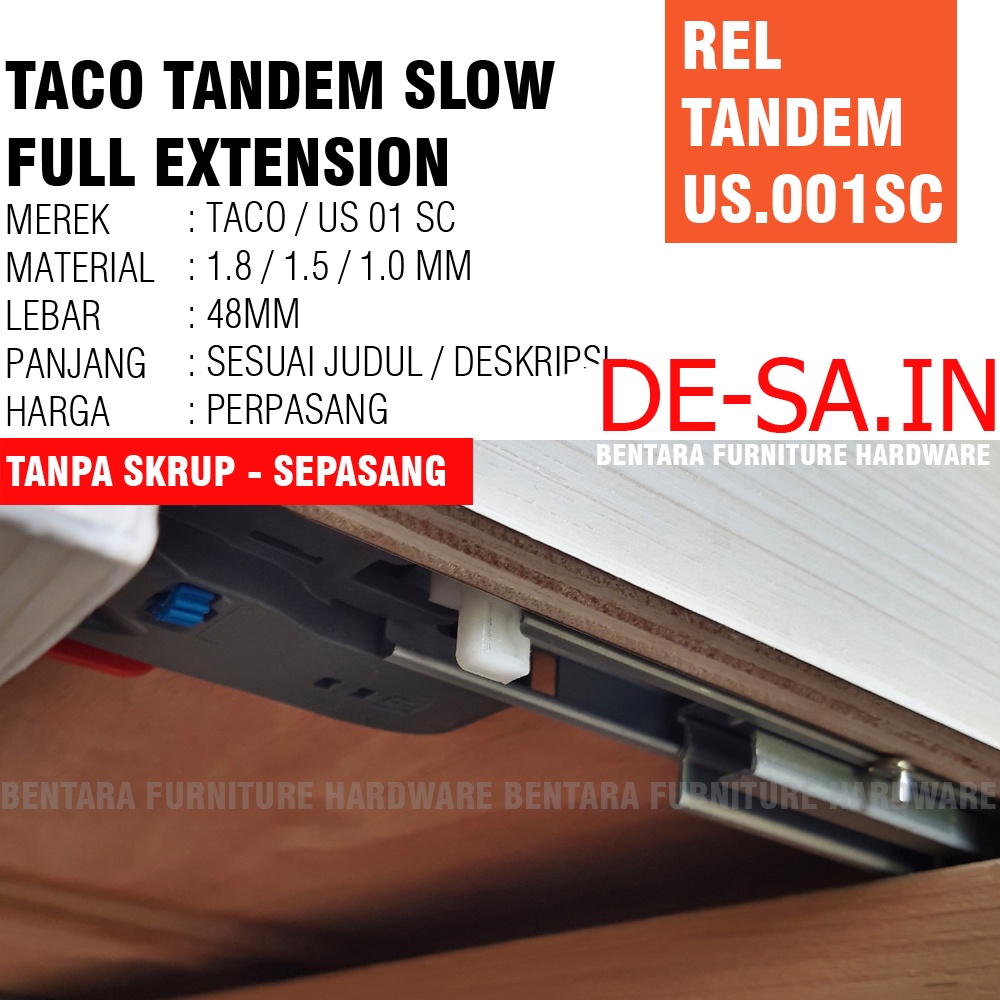 45 CM TACO REL TANDEM US-001 SC - Undermount Rel Laci Double Slow Motion Full Extension Soft Close