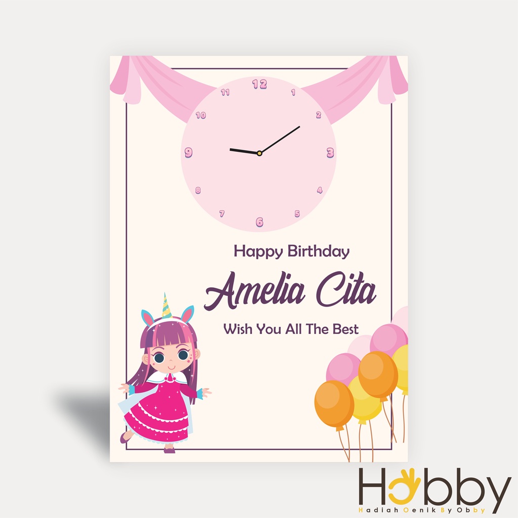JAM DINDING UNIK CUSTOM NAMA KARTUN HADIAH BIRTHDAY KAYU KADO ULTAH MEJA DUDUK BAYI CEWEK AESTHETIC