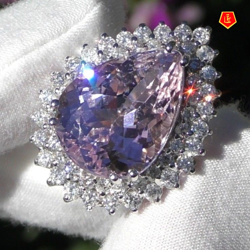 [Ready Stock]Luxurious and Personalized Pink Diamond Micro Setting Ring