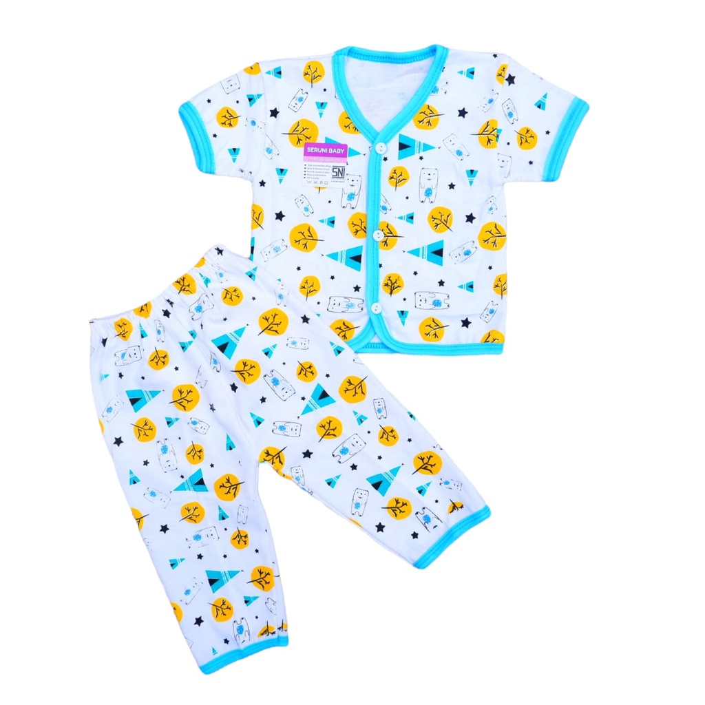 Setelan Baju Bayi Piyama Bayi Pendek Bahan Katuni 0-4 Bulan Seruni Pohon Bear