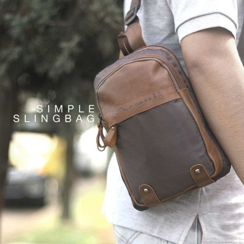 PUSIILL - Tas Salempang Pria Kulit Keren | Simple Sling Bag Selempang Premium | Hitam - Coklat