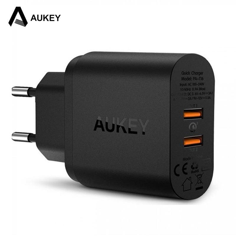 Aukey PA-T16 Adapter Charger 36W PD 2 Port USB Tipe-C QC3.0 Fast Charging Plug EU Untuk xiaomi