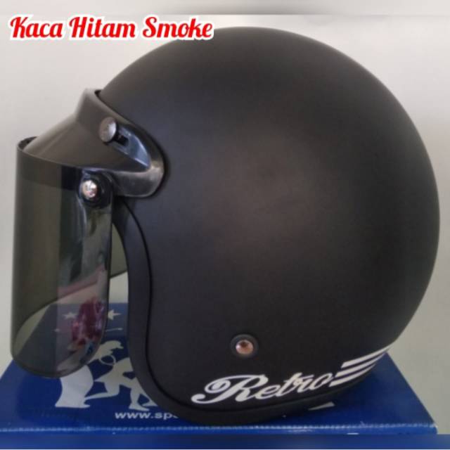 Helm Bogo Retro Hitam Doff Kaca Datar Smoke