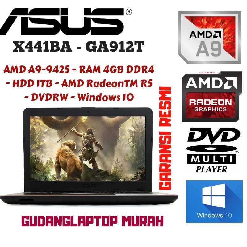 LAPTOP ASUS X441BA-GA911T AMD Dual-Core A9-9425 RAM 4GB Hdd 1TERA ATI RADEON R5 DVDRW WINDOWS 10