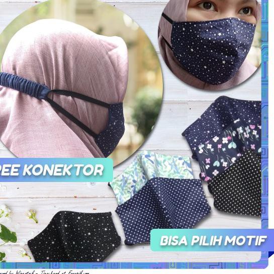 [READY JKT] Masker Kain Hijab 3 Lapis Motif Konektor Tali Serut Kriwil Headloop Katun Jepang - Black