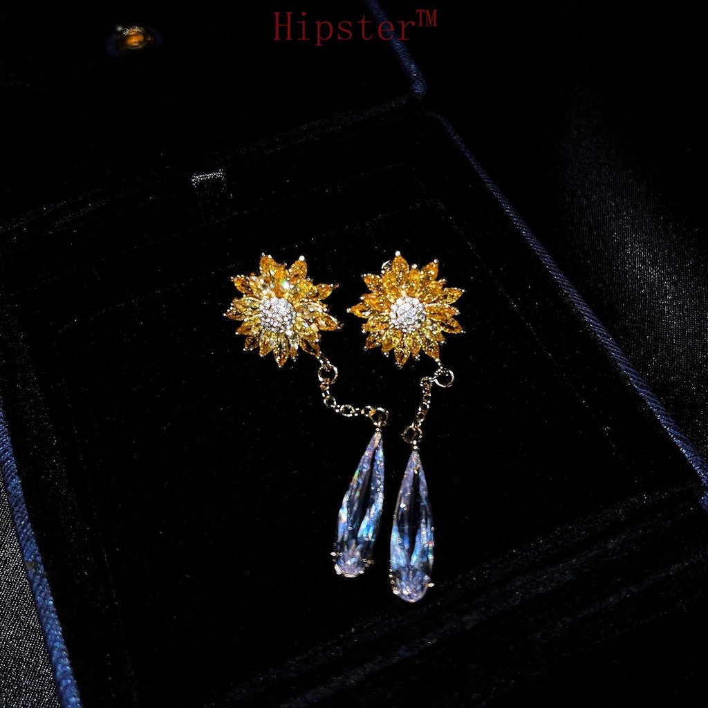 New Hot Sale Fashion Flower Micro Inlaid Zircon Luxury Inlaid Natural Yellow Diamond Earrings