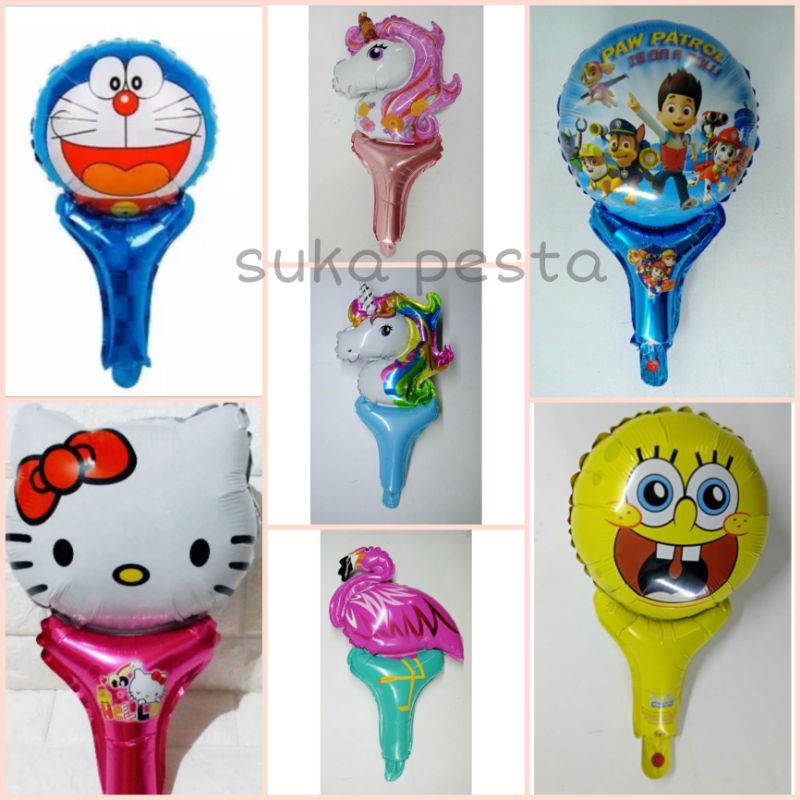 BALON PENTUNGAN PENDEK KARAKTER / BALON FOIL KARAKTER PENTUNGAN / BALON TONGKAT KARAKTER