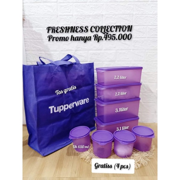 freshnes colection Tupperware 1 set free 4 bowl toples tempat penyimpanan sayur, kue , kerupuk, tepu