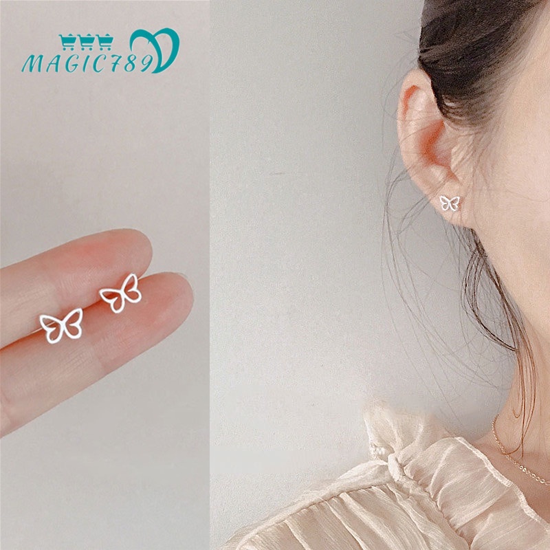 Magic789 Anting Tusuk Sterling Silver 925 Model Kupukupu Kecil Hollow Untuk Wanita