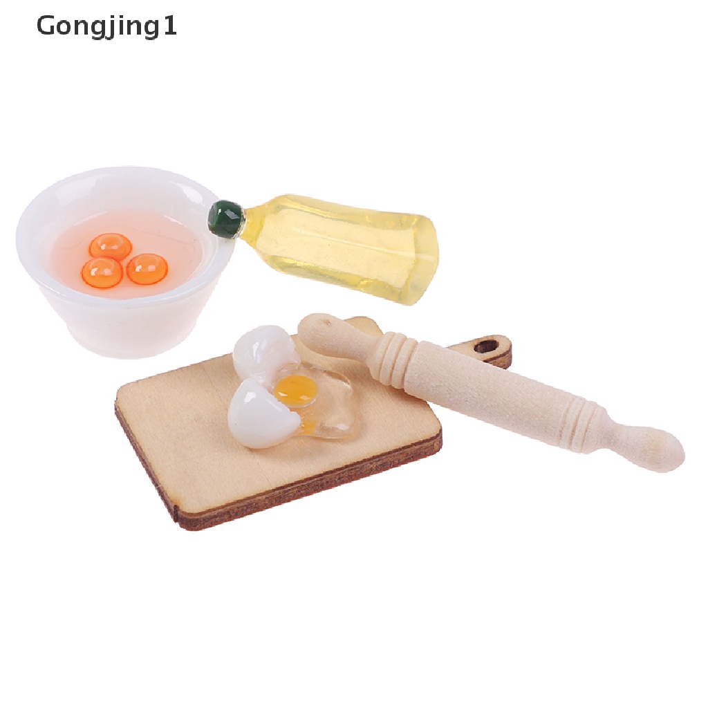 Gongjing1 Mainan Miniatur Mangkok + Telur + Rolling Pin + Minyak Zaitun Skala 1: 12 Untuk Aksesoris Dapur Rumah Boneka