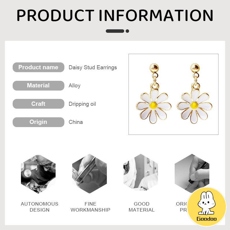 925 Silver Daisy Earrings Fashion Anting Pejantan Bunga Matahari Manis Segar -Doo