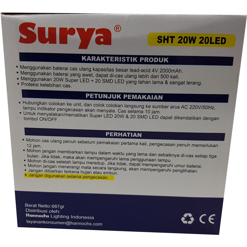 Senter lampu LED Surya SHT 20W Emergency 20LED White